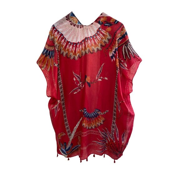 Woven Heart Red BOHO Native American Kimono Feather Vest Size S/M - Picture 3 of 6